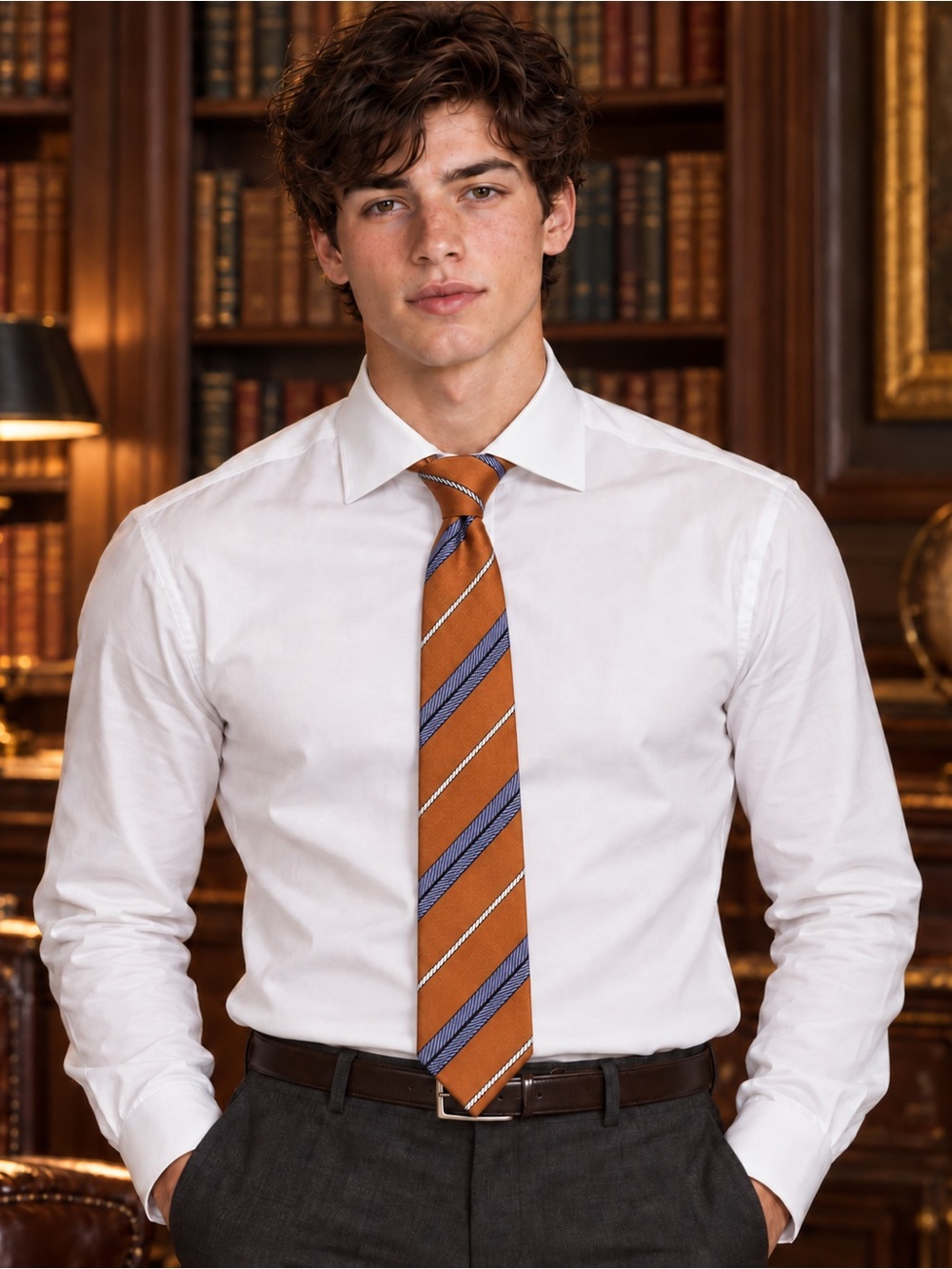 Salvador Ferragamo Copper Orange Silk Striped Tie | Made in Italy
